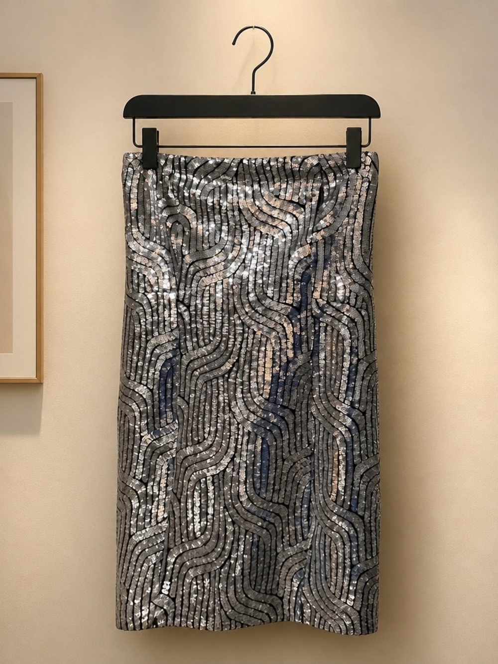 Zara Silver and Black Sequin Pencil Skirt